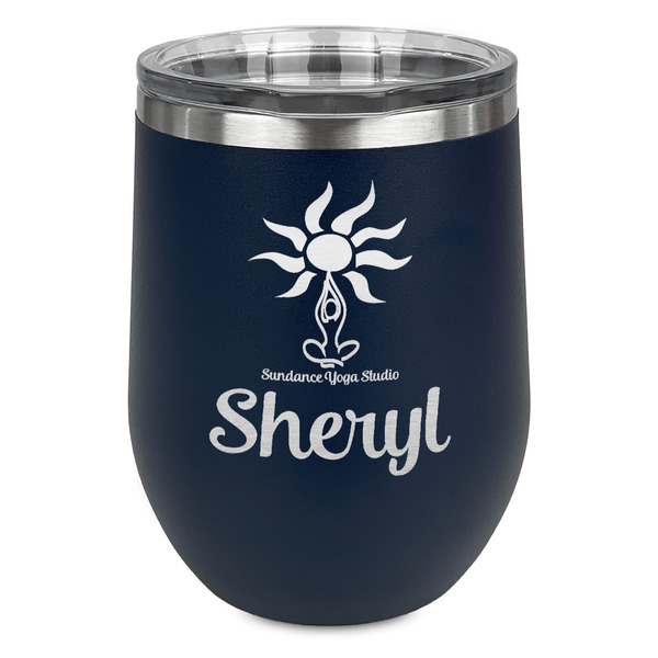 Sundance Yoga Studio Stainless Wine Tumblers - Navy - Single Sided - Front