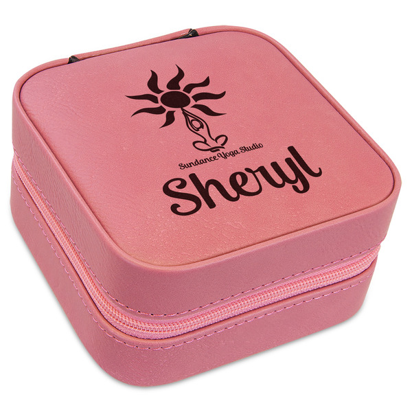 Custom Sundance Yoga Studio Travel Jewelry Boxes - Pink Leather (Personalized)