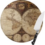 Vintage World Map Round Glass Cutting Board - Small