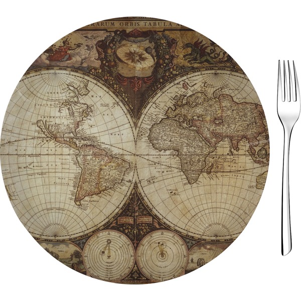 Custom Vintage World Map 8" Glass Appetizer / Dessert Plates - Single or Set