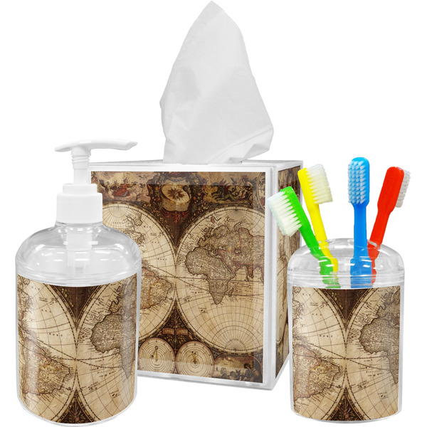 Custom Vintage World Map Acrylic Bathroom Accessories Set