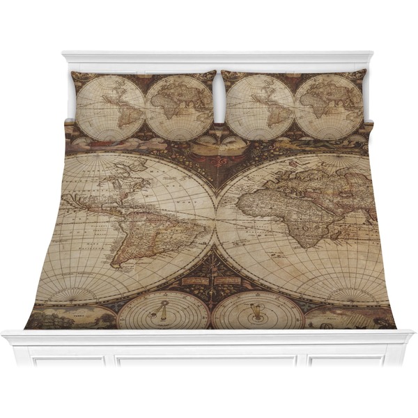 Custom Vintage World Map Comforter Set - King