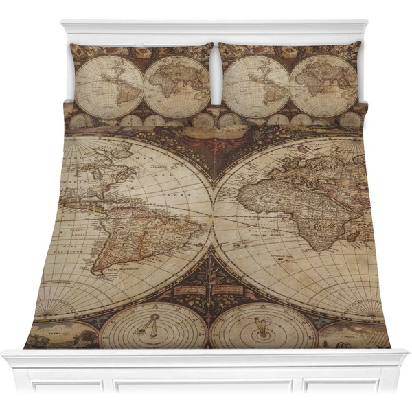 Custom Vintage World Map Comforter Set - Full / Queen