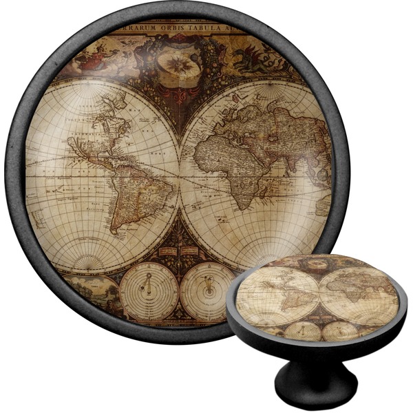 Custom Vintage World Map Cabinet Knob (Black)