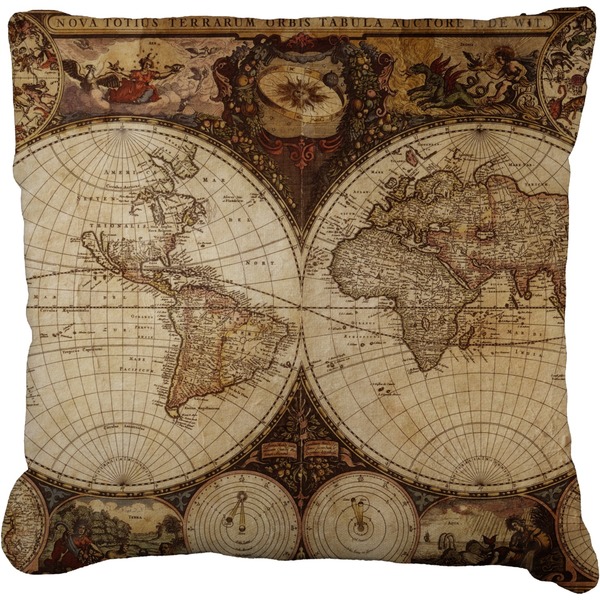 Custom Vintage World Map Faux-Linen Throw Pillow 18"