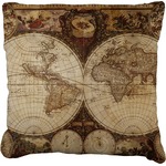 Vintage World Map Faux-Linen Throw Pillow 26"