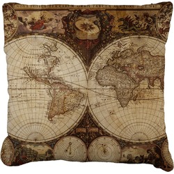 Vintage World Map Faux-Linen Throw Pillow