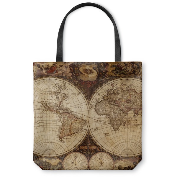 Custom Vintage World Map Canvas Tote Bag - Large - 18"x18"