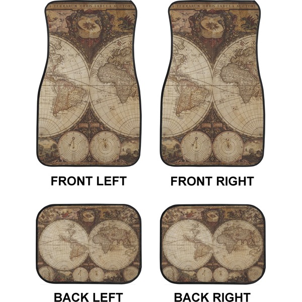 Antique World Map Car Floor Mats Set (2F + 2B)