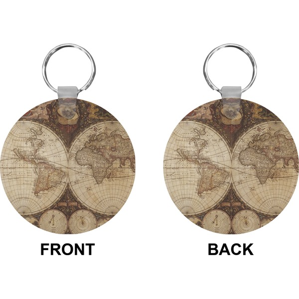 Antique World Map Circle Keychain (Front + Back)