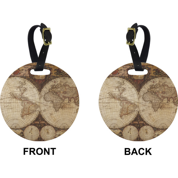 Antique World Map Circle Luggage Tag (Front + Back)