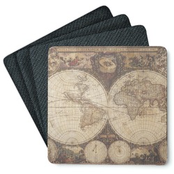 Vintage World Map Square Rubber Backed Coasters - Set of 4