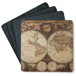 Vintage World Map Square Rubber Backed Coasters - Set of 4