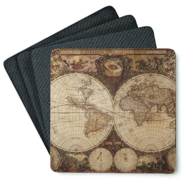 Vintage World Map Coaster Rubber Back - Main