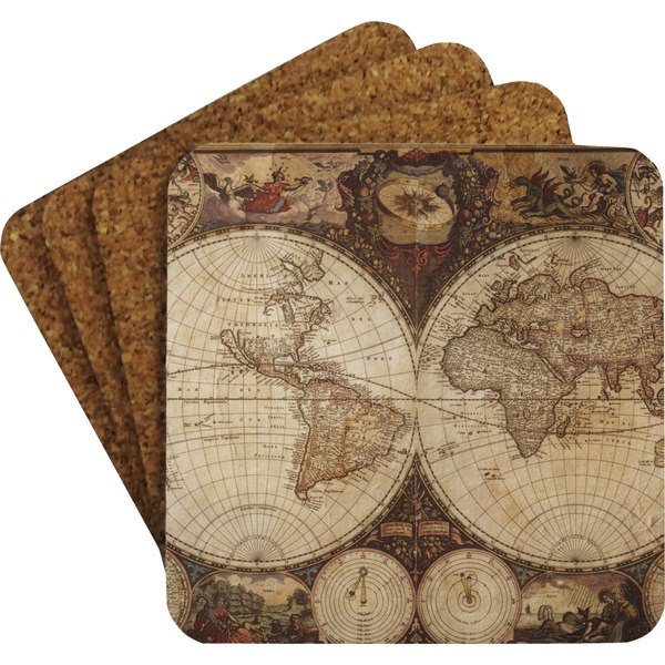 Antique World Map Coaster Set (Personalized)
