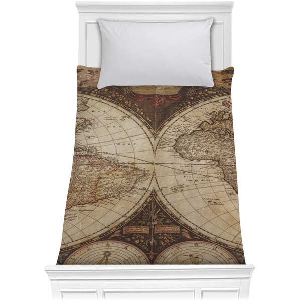 Custom Vintage World Map Comforter - Twin