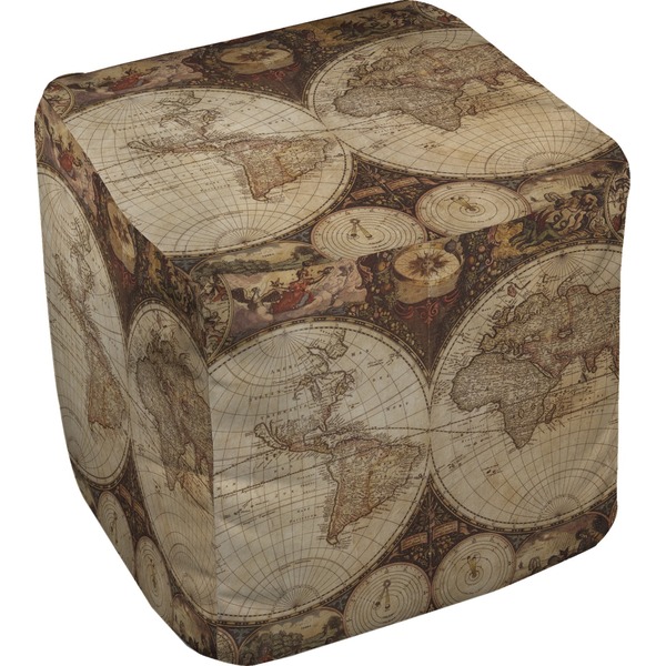 Custom Vintage World Map Cube Pouf Ottoman - 13"