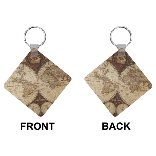 Antique World Map Diamond Keychain (Front + Back)