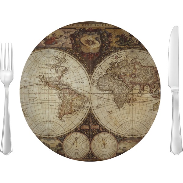 Custom Vintage World Map 10" Glass Lunch / Dinner Plates - Single or Set