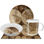Vintage World Map Dinner Set - Single 4 Pc Setting