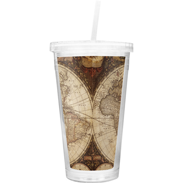Custom Vintage World Map Double Wall Tumbler with Straw