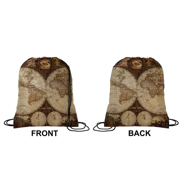 Antique World Map Drawstring Backpack Front & Back Medium