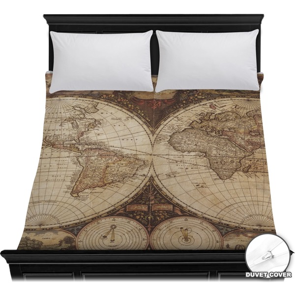 Custom Vintage World Map Duvet Cover - Full / Queen