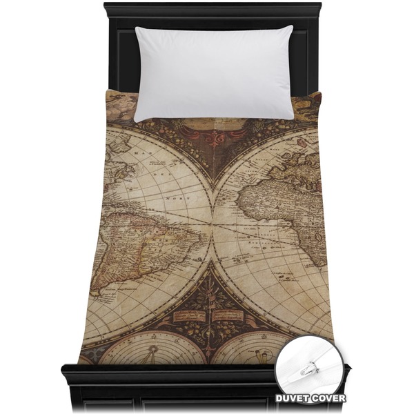 Custom Vintage World Map Duvet Cover - Twin