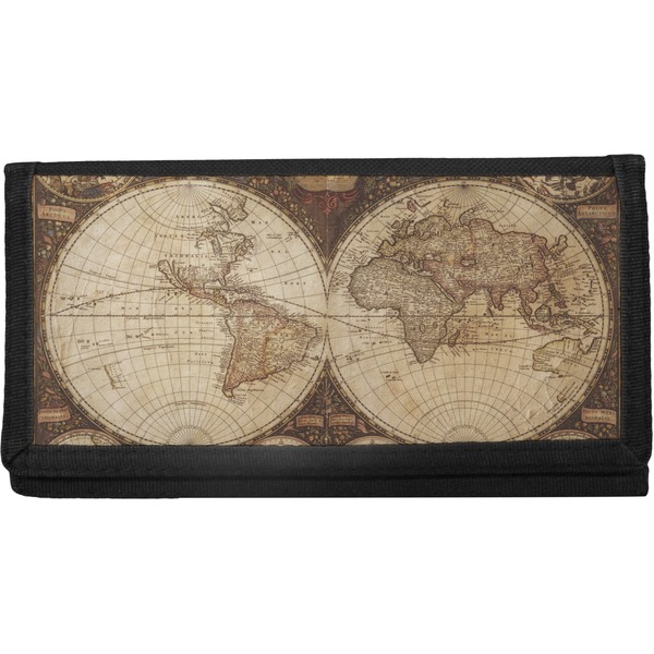 Custom Vintage World Map Canvas Checkbook Cover