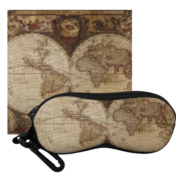 Custom Vintage World Map Eyeglass Case & Cloth