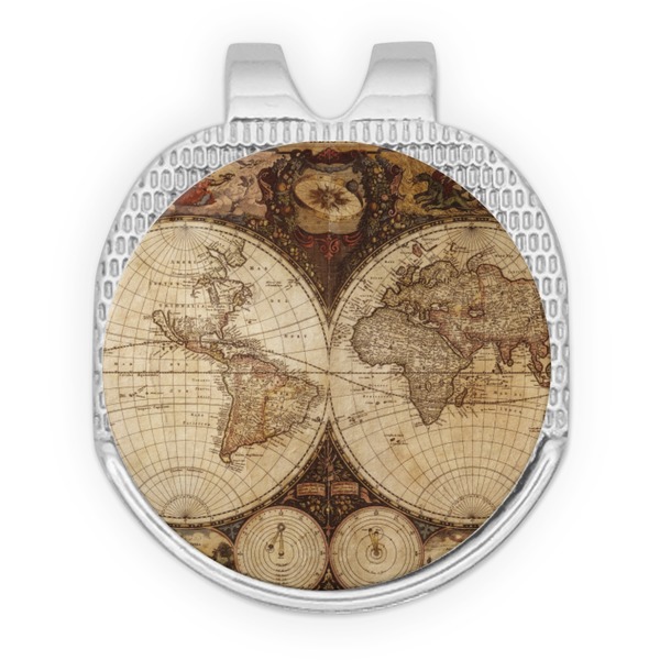 Custom Vintage World Map Golf Ball Marker - Hat Clip - Silver
