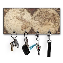 Vintage World Map Key Hanger w/ 4 Hooks