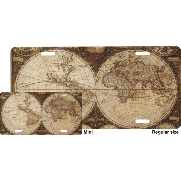Antique World Map License Plate (Sizes)