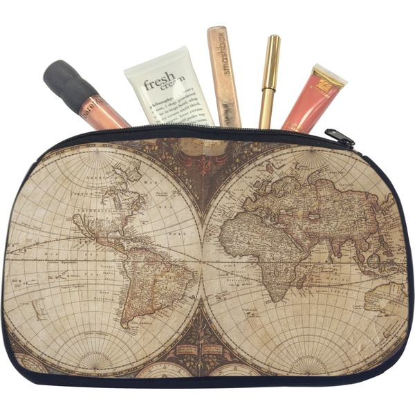 Custom Vintage World Map Makeup / Cosmetic Bag - Medium