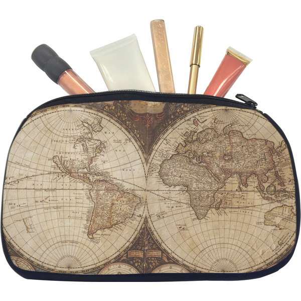 Custom Vintage World Map Makeup / Cosmetic Bag - Medium