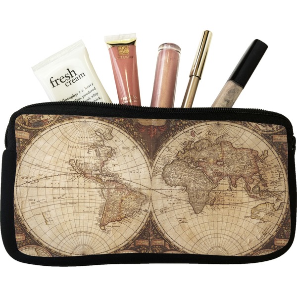 Custom Vintage World Map Makeup / Cosmetic Bag - Small