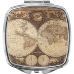 Vintage World Map Compact Makeup Mirror