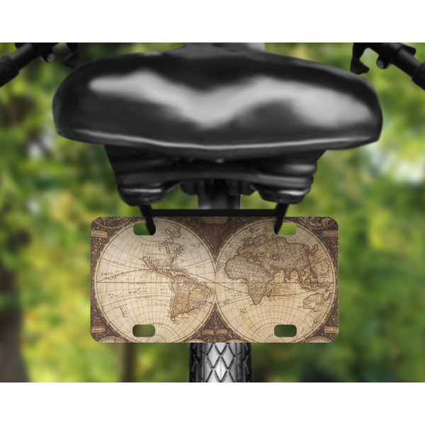 Antique World Map Mini License Plate on Bicycle