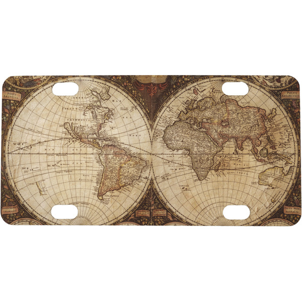 Custom Vintage World Map Mini / Bicycle License Plate (4 Holes)