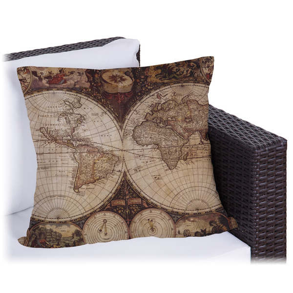 Custom Vintage World Map Outdoor Pillow - 18"