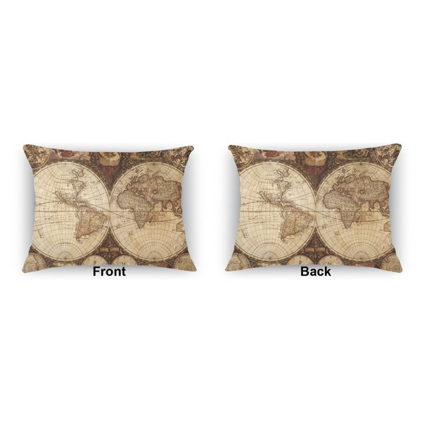 Antique World Map Outdoor Rectangular Throw Pillow (Front and Back)