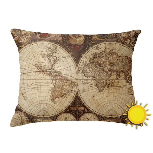 Custom Vintage World Map Outdoor Throw Pillow (Rectangular)