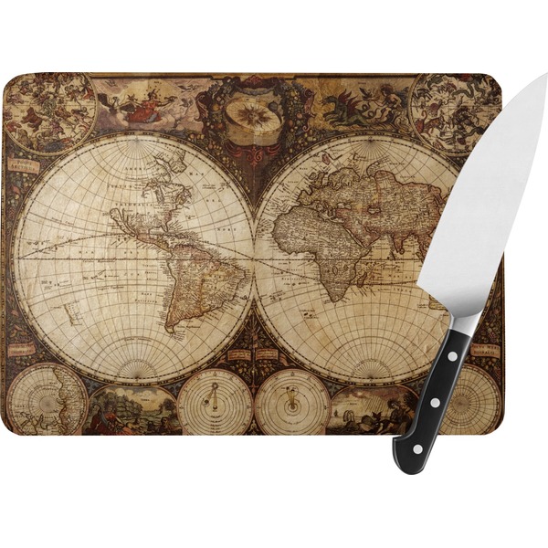 Custom Vintage World Map Rectangular Glass Cutting Board