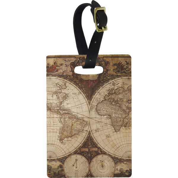Custom Vintage World Map Plastic Luggage Tag - Rectangular