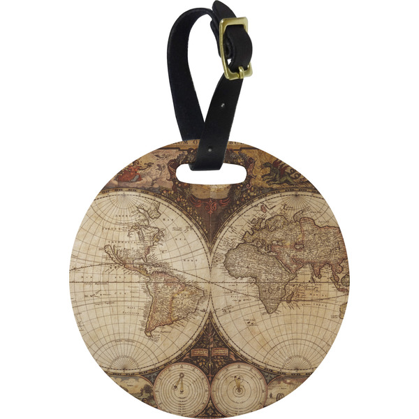 Custom Vintage World Map Plastic Luggage Tag - Round