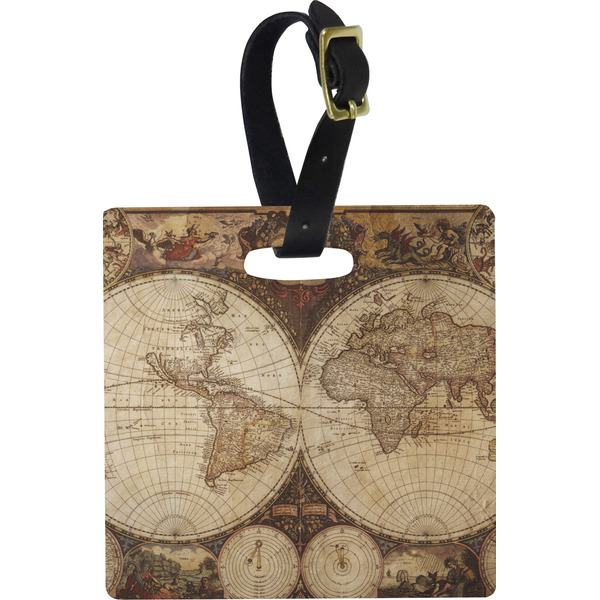 Antique World Map Personalized Square Luggage Tag