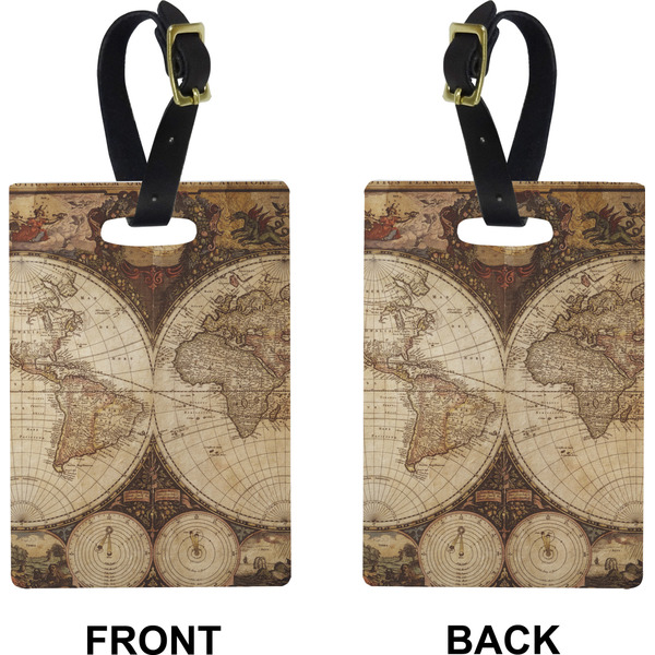 Antique World Map Rectangle Luggage Tag (Front + Back)