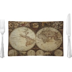 Vintage World Map Rectangular Glass Lunch / Dinner Plate - Single or Set