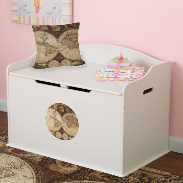 Antique World Map Round Wall Decal on Toy Chest