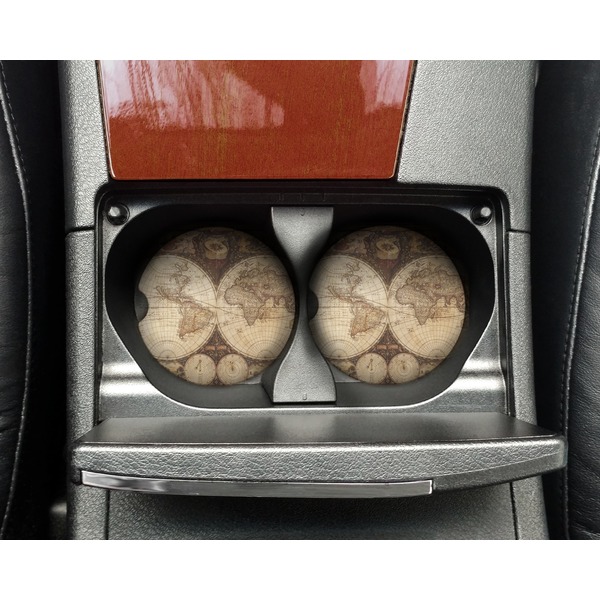 Antique World Map Sandstone Car Coaster - In Cup Holder